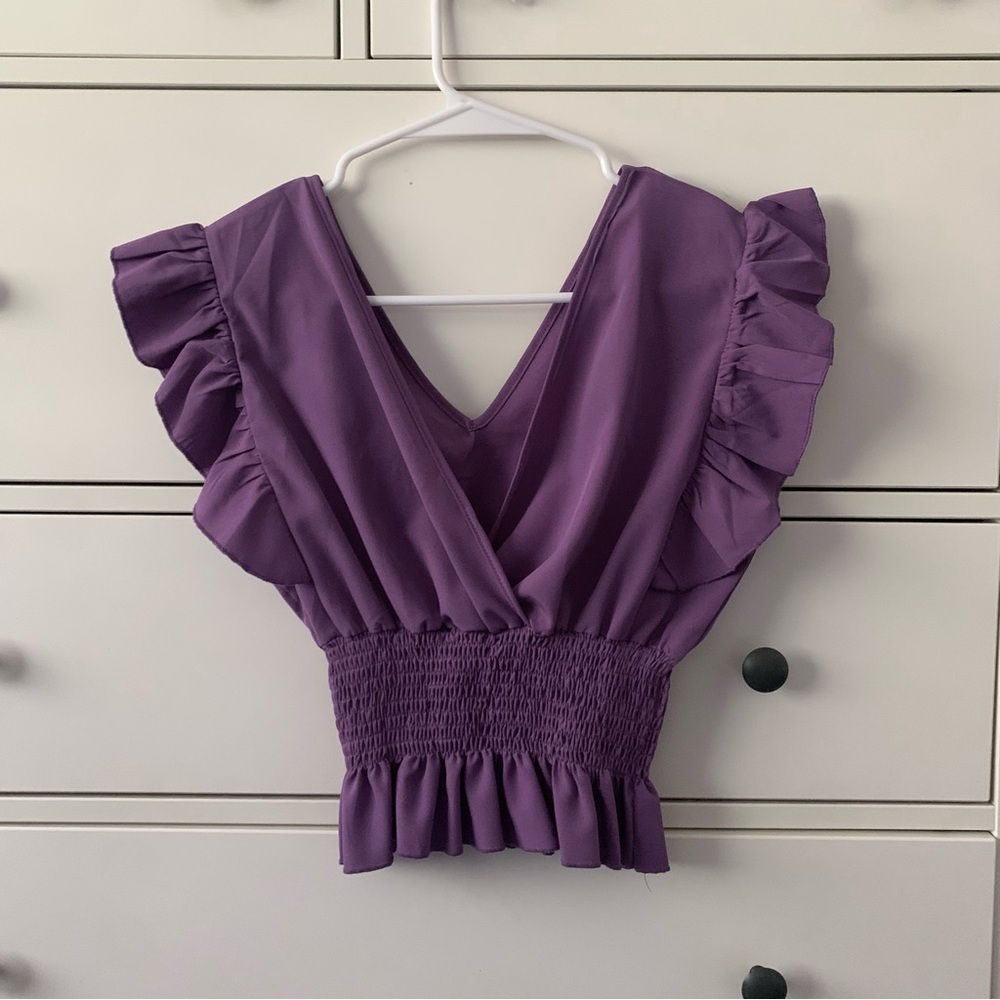 Deep V-Neck Purple Blouse